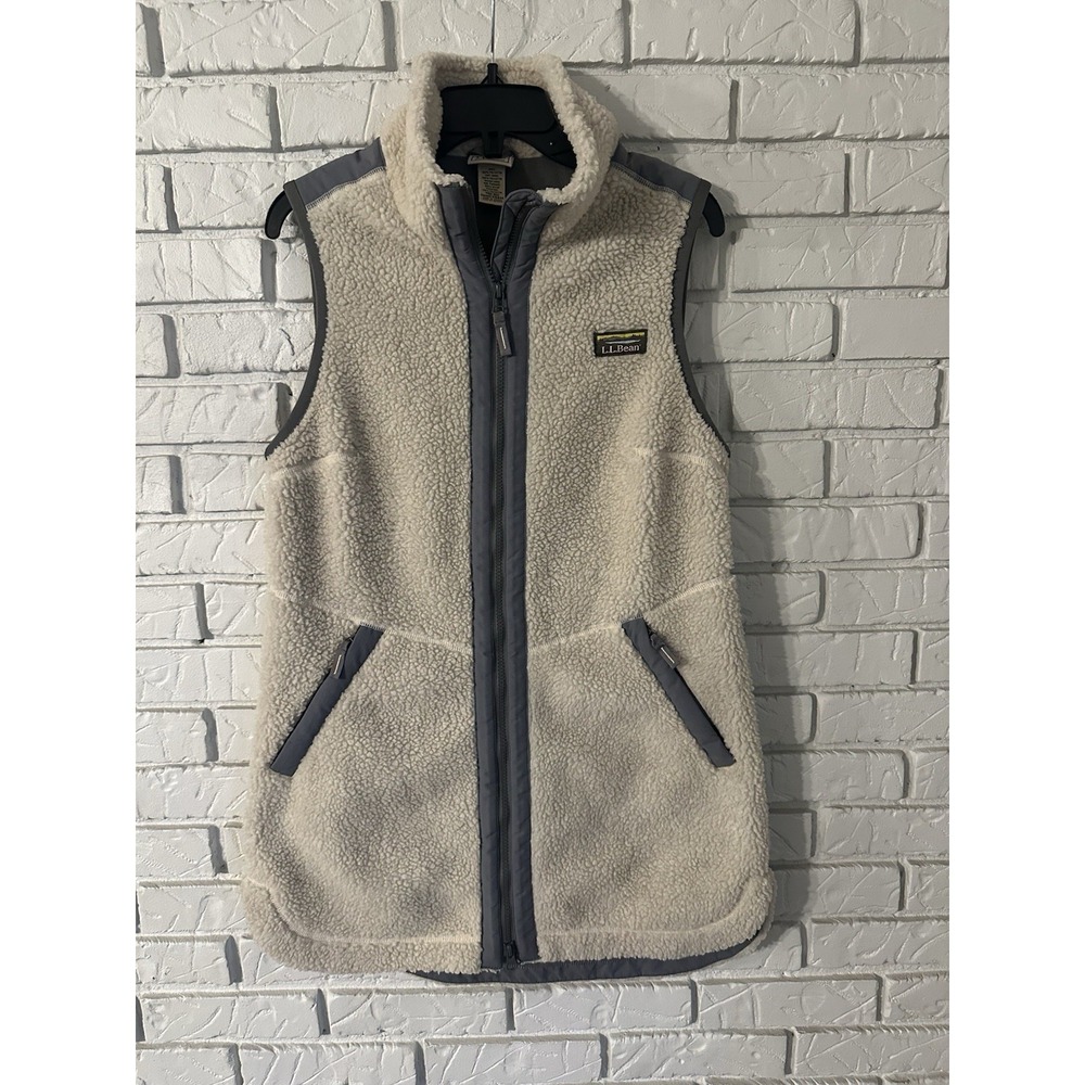 LL Bean Mens Medium Regular Beige Sherpa Fleece Full Zip Vest 515934
